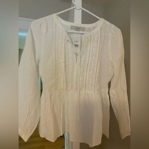 LOFT Women's white Embroidered Blouse